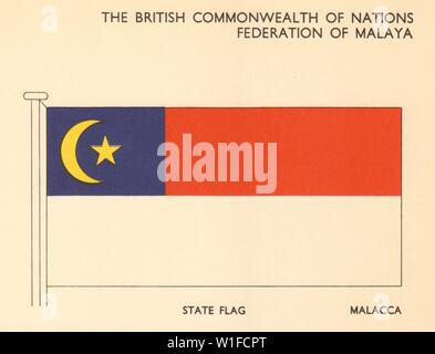 MALAYSIA bandiere. Federazione di Malaya. Bandiera di stato di Malacca 1958 antica stampa Foto Stock