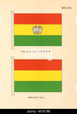 BOLIVIA FLAG. Bandiera nazionale e insegna, Merchant bandiera 1955 old vintage print Foto Stock