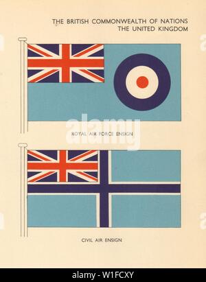 Regno Unito bandiere. Regno Unito. Royal Air Force Ensign, aria civile Ensign 1955 stampare Foto Stock