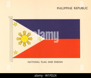 Filippine bandiere. Repubblica delle Filippine. Bandiera nazionale e Alfiere 1955 stampare Foto Stock
