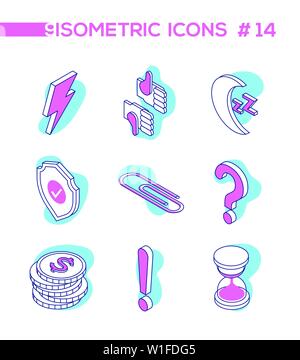 Business e social media - linea design di stile oggetti isometrica Illustrazione Vettoriale