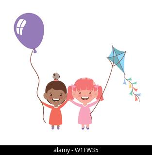 Baby ragazze sorridenti con palloncino elio in mano Illustrazione Vettoriale