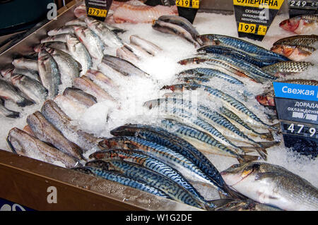 Scambi di carni refrigerate pesce. Foto Stock