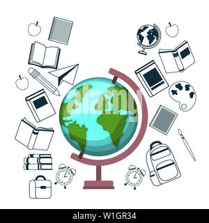 Globo terrestre di scuola su sfondo bianco Illustrazione Vettoriale