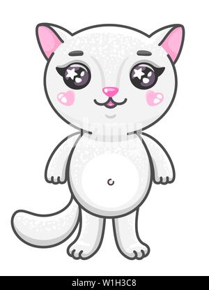 Carino kitty cartoon illustrazione vettoriale. Sorridente baby kitty animale in stile kawaii isolati su sfondo bianco. Illustrazione Vettoriale