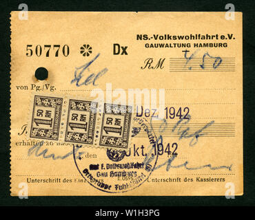 Europa, Deutschland, Amburgo, Zeit des Nationalsozialismus, Beitragsmarken der NS-Volkswohlfahrt e. V. , Gauverwaltung Amburgo, 1942 , Motiv darf nur Foto Stock