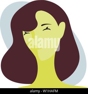 Donna sorridente. Emozione femmina, faccia espressione. Cartoon carino carattere. Illustrazione Vettoriale