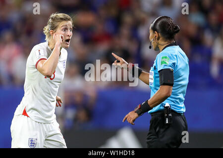 Lione, Francia. 02Luglio, 2019. Bianco di Inghilterra durante il match contro gli Stati Uniti gioco valido per le semifinali della Coppa del Mondo femminile del calcio nello stadio di Lione in Francia il Martedì, 02. (Foto: VANESSA CARVALHO/BRASILE PHOTO PRESS) Credito: Brasile Photo Press/Alamy Live News Foto Stock