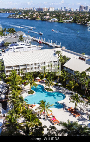 Fort ft. Lauderdale Florida,Hilton Fort Lauderdale Marina,hotel,alloggio,ospitalita',vista,Fiume Intracoastal Stranahan,piscina,paesaggio tropicale Foto Stock