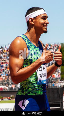 Stanford, CA. Il 30 giugno, 2019. Michael Norman in attesa presso la linea di partenza per gli uomini 400 M durante la Nike Prefontaine Classic presso la Stanford University di Palo Alto, CA. Thurman James/CSM/Alamy Live News Foto Stock