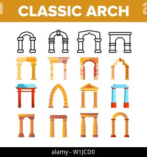 Arco classico vettore di linea sottile set di icone Illustrazione Vettoriale