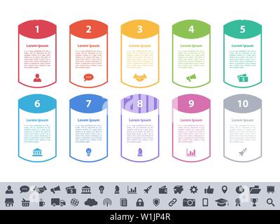 Infografico business design concept illustrazione vettoriale con dieci passi o le opzioni o i processi rappresentano il flusso di lavoro o di diagramma Illustrazione Vettoriale