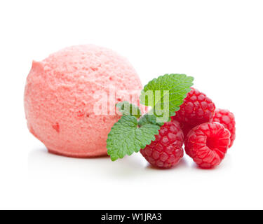 Una pallina di gelato al lampone con la menta e lamponi Foto Stock