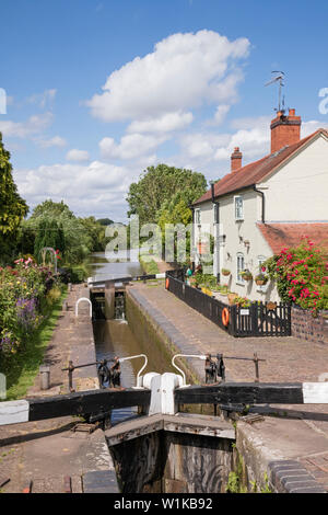 Astwood lock sulla Worcester e Birmingham canal, Astwood, Worcestershire, England, Regno Unito Foto Stock