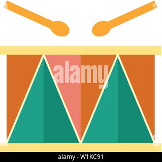 Icona del tamburo a schermo piatto a colori e stile. Musica Percussioni decorazione di Natale celebrazione Illustrazione Vettoriale