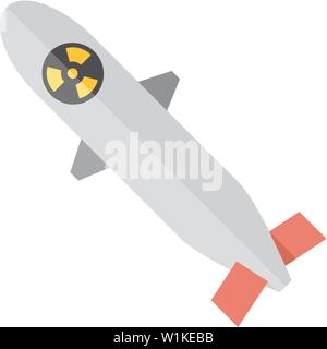 Radioattivo icona razzo a schermo piatto a colori e stile. Missile torpedo arma di guerra bomba Illustrazione Vettoriale