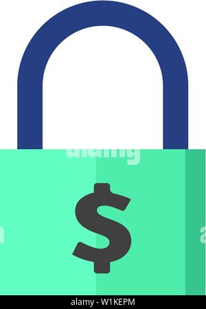 Icona a forma di lucchetto in schermo piatto a colori e stile. Finanza, denaro, sicurezza, protezione Illustrazione Vettoriale