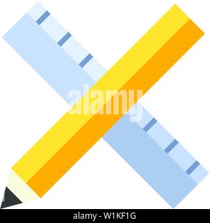Matita e icona a forma di righello a schermo piatto a colori e stile. Attrezzature di istruzione misurare la scrittura di disegno Illustrazione Vettoriale