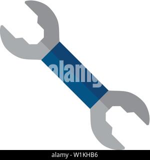 Noleggio icona a forma di chiave inglese a schermo piatto a colori e stile. Sport riparazione di mezzi di trasporto Manutenzione attrezzatura utensile Illustrazione Vettoriale