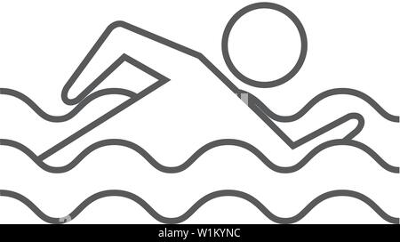 Uomo icona di nuoto nel contorno sottile stile. Atleta Olimpiadi Triathlon olimpico sport Illustrazione Vettoriale