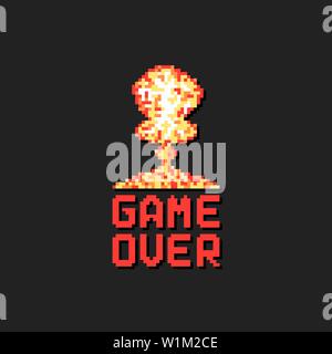 Game over con pixel art explosion Illustrazione Vettoriale