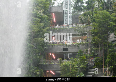 Punto di visualizzazione in Jewel Changi Airport per vedere la cascata, Singapore. Foto Stock