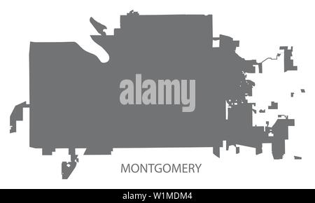 Montgomery in Alabama mappa della città grigio illustrazione forma silhouette Illustrazione Vettoriale