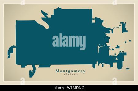 Città moderna mappa - Montgomery in Alabama città degli STATI UNITI D'AMERICA Illustrazione Vettoriale
