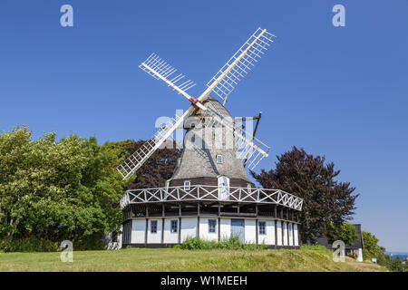 Mulino a vento vicino Sobygaard, Isola di AErø, Sud Funen arcipelago, danese del Mare del sud le isole, sud della Danimarca, la Danimarca, la Scandinavia, il Nord Europa Foto Stock