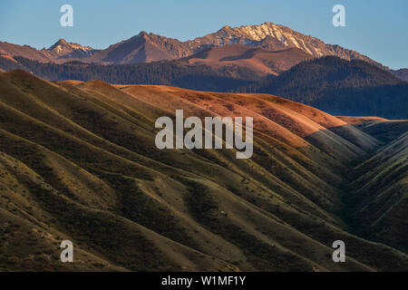 Tramonto sulla montagna vicino a soggiornare, Tien Shan montagne Tian Shan, regione di Almaty, in Kazakistan e in Asia Centrale, Asia Foto Stock