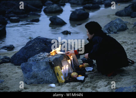 Shamanist rituali sul nuovo anno lunare, Haeundae, Busan Corea del Sud, Asia Foto Stock