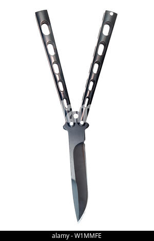 Bella nero coltello butterfly isolati su sfondo bianco Foto Stock