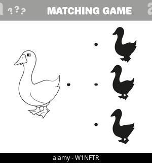 Uccelli d'oca ombra matching game illustrazione vettoriale per childrem Illustrazione Vettoriale