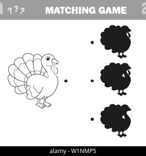 Trovare il corretto shadow - Turchia, farm bird. Trovare il giusto shadow image. Giochi didattici per bambini. Illustrazione Vettoriale