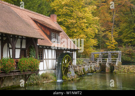 Martello - mulino (forge) al Blautopf a Blaubeuren , Schwäbische Alb , Baden-Württemberg , in Germania , in Europa Foto Stock