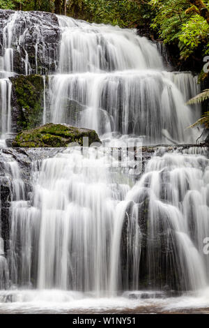 Purakaunui Falls, il Catlins, Isola del Sud, Nuova Zelanda Foto Stock