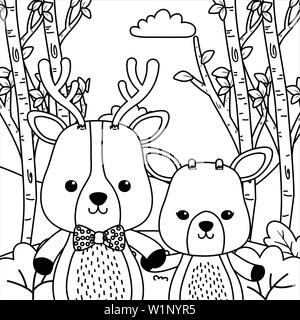 Paio di renne e cervi design, animale zoo carino LIFE Natura e fauna tema illustrazione vettoriale Illustrazione Vettoriale