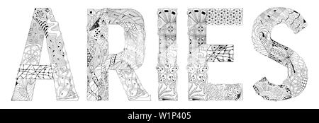 Dipinte a mano e art design. Disegnata a mano illustrazione parola ARIES per t-shirt e altre decorazioni Illustrazione Vettoriale