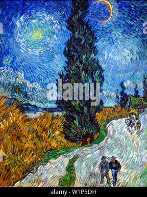 Vincent Van Gogh, Road with Cypress and Star, Post Impressionist Painting, 1890 Foto Stock