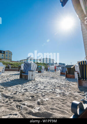 Spiaggia di fronte al Café Pudding, Wangerooge, Frisia orientale, Bassa Sassonia, Germania Foto Stock