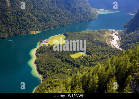 Königssee e St. Bartholomä, Parco Nazionale di Berchtesgaden, Berchtesgadener Land Baviera, Germania, Europa Foto Stock