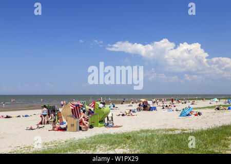 Spiaggia della Baia di Jade in Dangast nel Parco Nazionale del Mare di Wadden della Bassa Sassonia, Varel, Frisia orientale, Friesland, Bassa Sassonia, Germania settentrionale, Germa Foto Stock