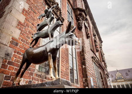 Patrimonio Mondiale dell'UNESCO, Bremen town hall e la statua di Roland, Brema Città musicisti, città anseatica di Brema, Germania Foto Stock