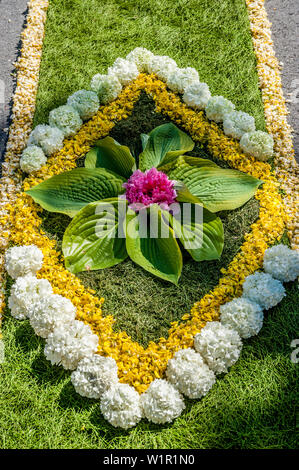 Il Corpus Domini, la festa della processione del Corpus Domini, tappeto di fiori, Sipplingen, Lago di Costanza, Baden-Wuerttemberg, Germania, Europa Foto Stock