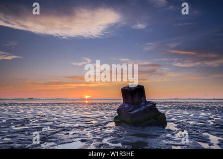 Il wadden sea, tramonto, polo, Dangast, Varel, Friesland - Distretto, Bassa Sassonia, Germania, Europa Foto Stock