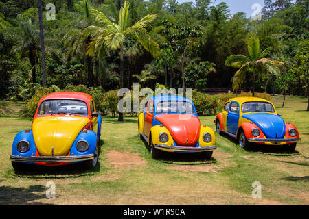 BRUMADINHO, Brasile - 7 Novembre 2015: colorate vetture di Troca-Troca da Jarbas Lopes al pubblico Inhotim Museo d Arte Contemporanea - Brumadinho, Minas Gerai Foto Stock