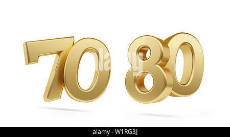 Settanta ottanta bold golden numero 3d-illustrazione Foto Stock