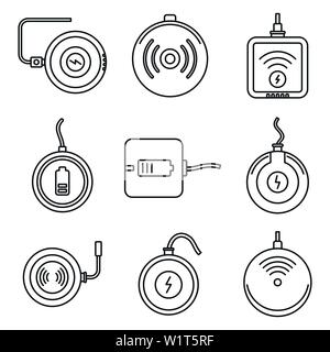 Ricarica Wireless set di icone. Profilo set di ricarica wireless icone vettoriali per il web design isolato su sfondo bianco Illustrazione Vettoriale