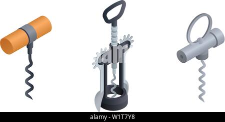 Cavatappi set di icone. Set isometrica del cavatappi icone vettoriali per il web design isolato su sfondo bianco Illustrazione Vettoriale