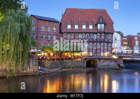 Case dal porto vecchio nella città anseatica di Lüneburg, Bassa Sassonia, Germania settentrionale, Germania, Europa Foto Stock